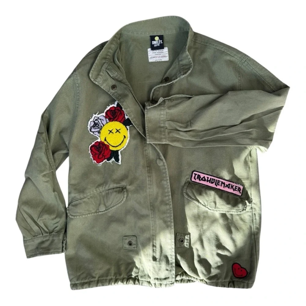 Zara Girls Green Jean Jacket with Decorative Patches 11-12